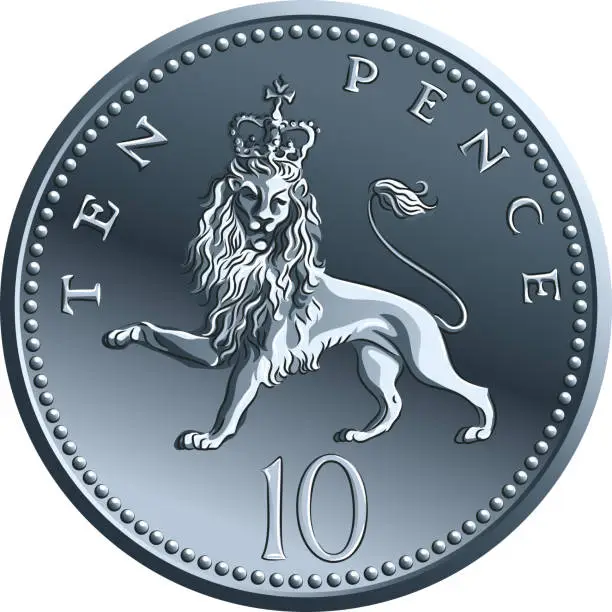 Vector illustration of Vector British money silver coin 10 pence