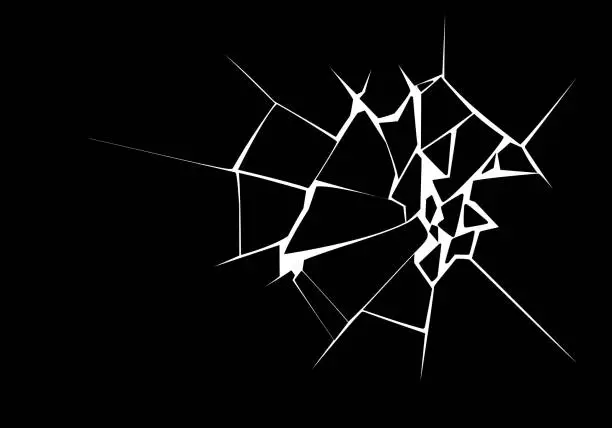 Vector illustration of Vector Illustration of Broken Surface. White Crack Shape Isolated on Black Background