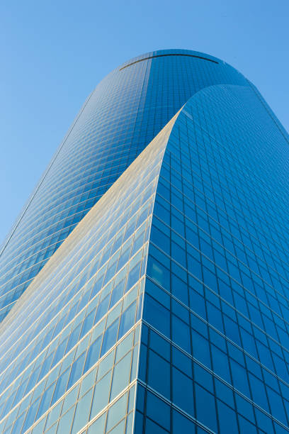 Madrid Spain. July 2, 2020. view of the glazed facade of the space tower in Madrid