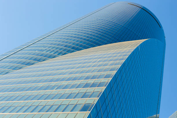 Madrid Spain. July 2, 2020. view of the glazed facade of the space tower in Madrid