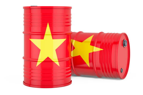 istock Steel drum, barrel with Vietnamese flag, 3D rendering isolated on white background 1253935237