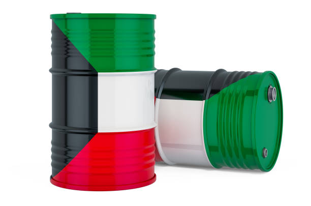 istock Steel drum, barrel with Kuwait flag, 3D rendering isolated on white background 1253935772