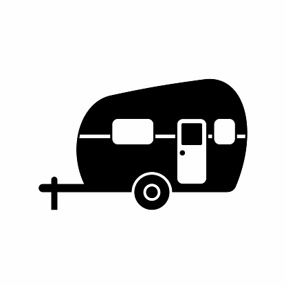 Black camper illustration on a white background.