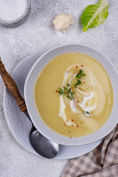 istock Healthy vegan cauliflower cream soup 1253941506