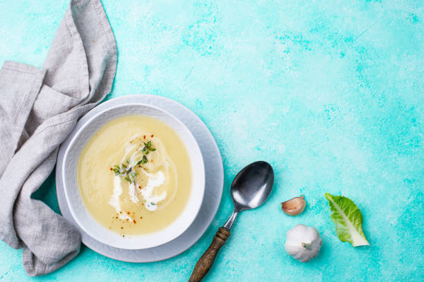 istock Healthy vegan cauliflower cream soup 1253941596