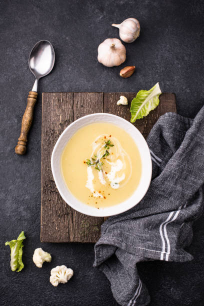 istock Healthy vegan cauliflower cream soup 1253941597