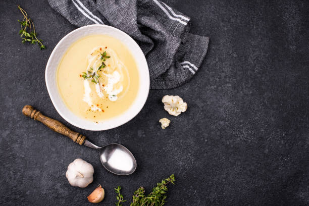 istock Healthy vegan cauliflower cream soup 1253941604