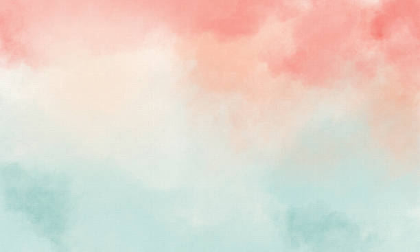 파스텔 그린과 산호가 있는 수채화 종이에 수채화 그림 - 파스텔 뉴스 사진 이미지