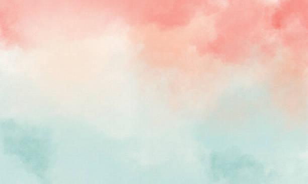 Hand-painted Watercolor Background on Watercolor Paper with Pastel Green and Coral Color - Copy Space