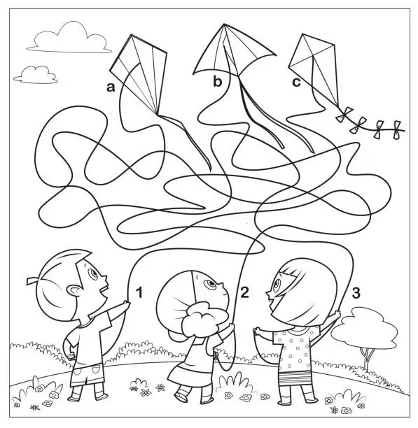 Vector illustration of Black And White, Maze Game For Children