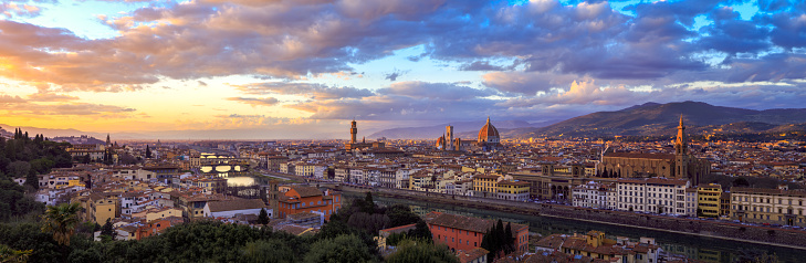 PAnorama very high resolution of Florence piazzale Michelangelo at sunset