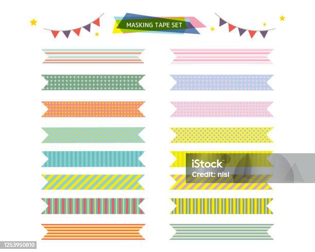 Illustration Set Of Colorful Masking Tape Star Ribbon Headline Flag Stock  Illustration - Download Image Now - iStock