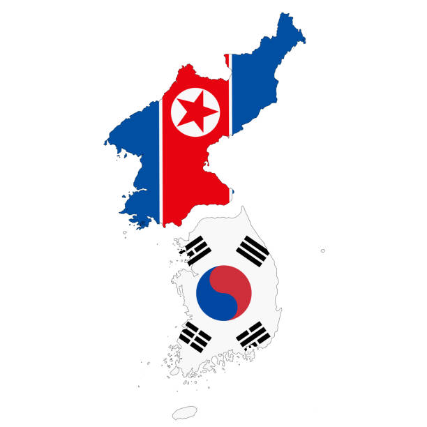 korea północna i południowa mapa na białym tle ze ścieżką przycinającą - korean peninsula stock illustrations