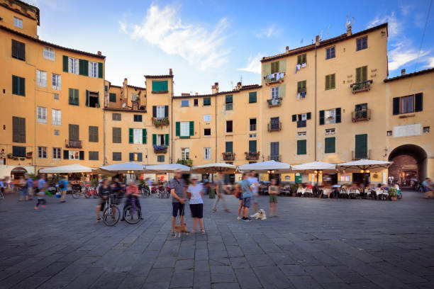 Square of Anfiteatro Lucca Italy by sunset