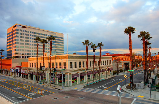 San Bernadino, California, USA - March 23, 2019: Daytime view of the central business district in the 17th-largest city in California