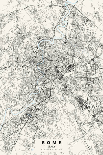 Rome, Italy Vector Map Poster Style Topographic / Road map of Rome, Italy. Original map data is open data via © OpenStreetMap contributors roman empire stock illustrations