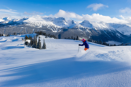 Ski lift and ski slopes in winter in Banff National Park