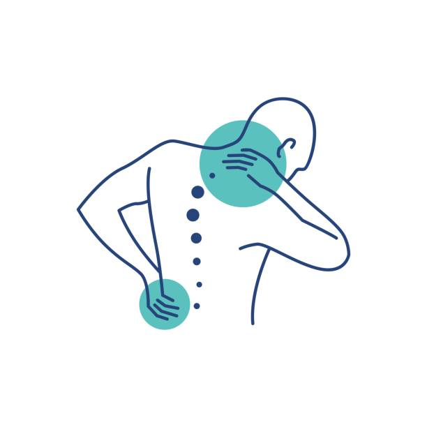 ilustrações de stock, clip art, desenhos animados e ícones de back pain treatment vector icon illustration - dor ilustrações