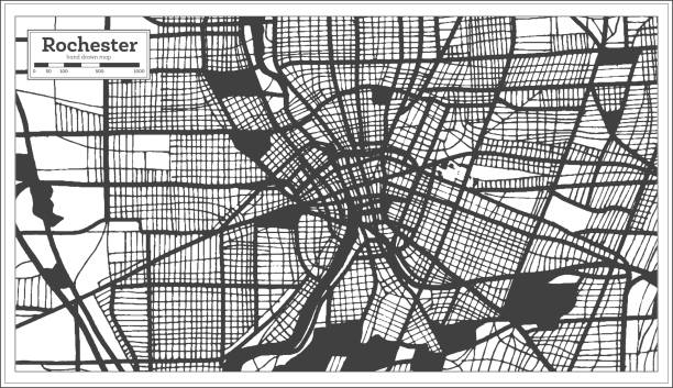 Rochester USA City Map in Black and White Color in Retro Style. Outline Map. Rochester USA City Map in Black and White Color in Retro Style. Outline Map. Vector Illustration. rochester new york state stock illustrations