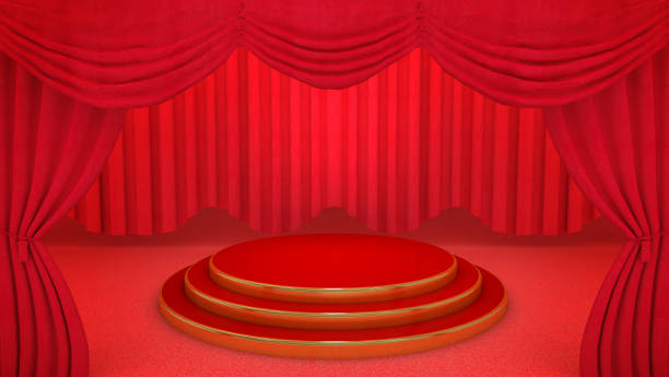 istock Red and gold Stage on red theatre curtain background. 1253973877