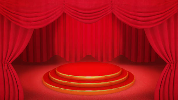 istock Red and gold Stage on red theatre curtain background. 1253973889