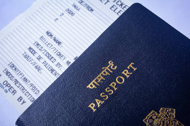 valid travel document in flight boarding pass and passport. republic of india passports. - emigration and immigration passport passport stamp usa imagens e fotografias de stock