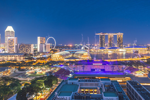 Central business district singapore marina bay there are many financial building ,hotel  near marina bay district a popular tourist attraction of Singapore