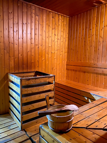 Sauna interior comfortable wooden bathhouse spa indoors