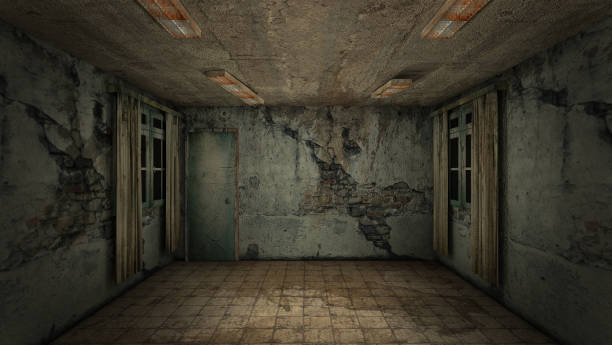 istock The interior design of horror and creepy damage empty room., 3D rendering. 1253979224