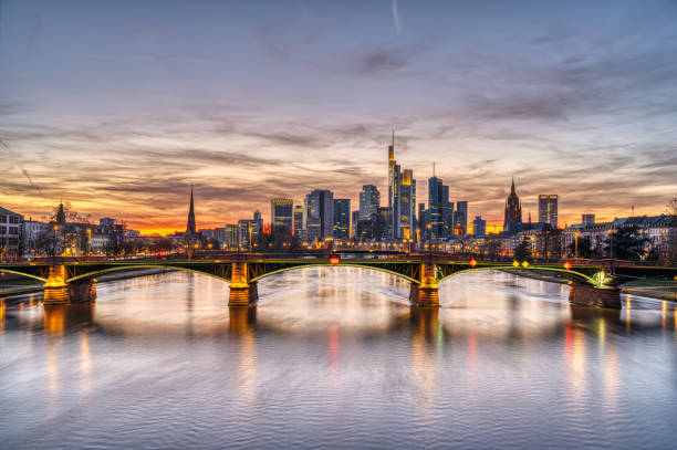 istock Beautiful sunset over downtown Frankfurt 1253982305