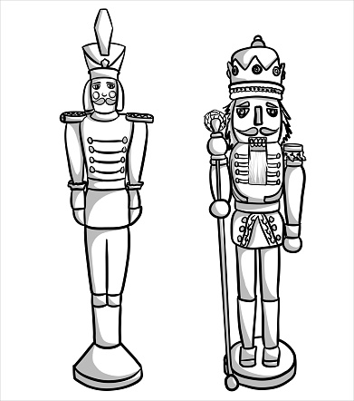 Two decorative and festive nutcrackers side by side