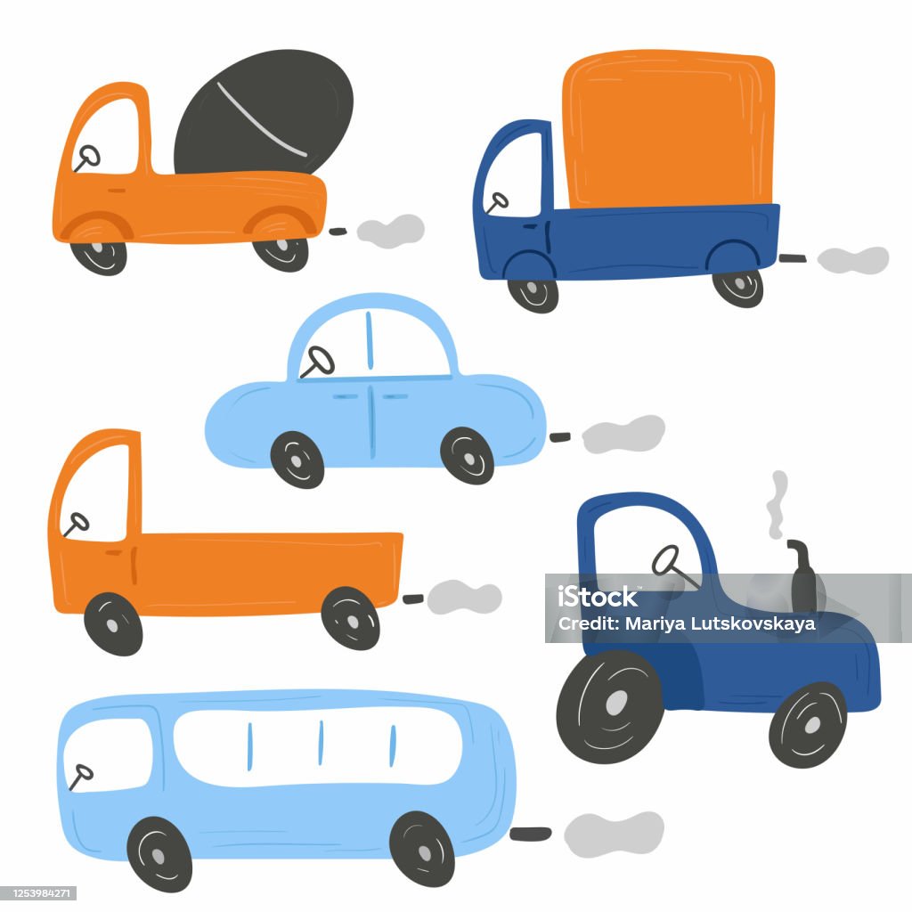 Cartoon Transport Set Cars And Truck Bus And Concrete Mixer Chidish  Collection Of Hand Dawn Vehicle Nursery Art Design For Printing On Baby  Clothes And Textiles Home Decor Vector Illustration Stock Illustration -