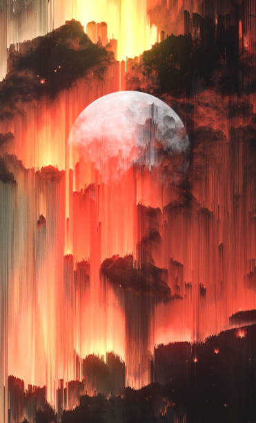 istock Artistic Poster of Rising Moon. Pixel Sorting Technique 1253985498