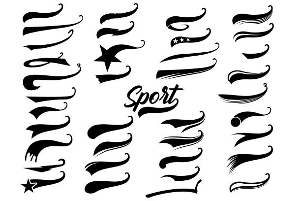 ÐÐ»Ñ ÐÐ½ÑÐµÑÐ½ÐµÑÐ° Retro texting tails swooshes swishes, swooshes and swashes for vintage baseball typography. feather flag stock illustrations