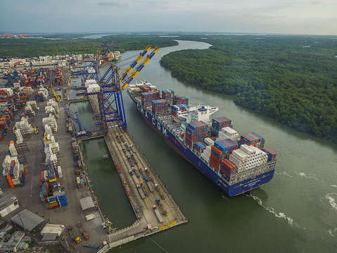 This are pictures of the first arrival of Calcutta container cargo ship arriving into the deep water port in Guayaquil, Ecuador