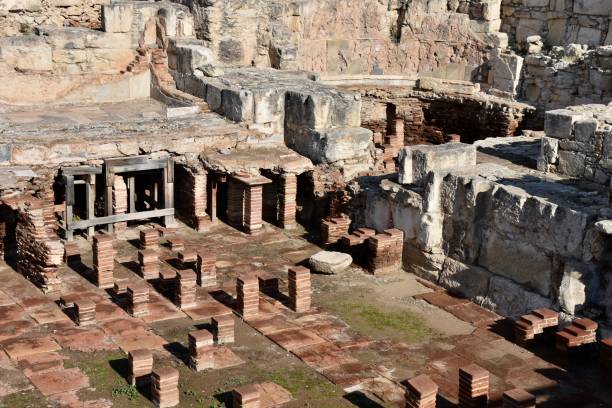 Subfloor brick heating pillars in Roman bath complex