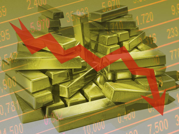 konzept des goldmarktes nach unten, wirtschaftskrise. - tropfen grafiken stock-fotos und bilder