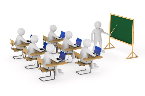 students and teacher on white background. Isolated 3D illustration