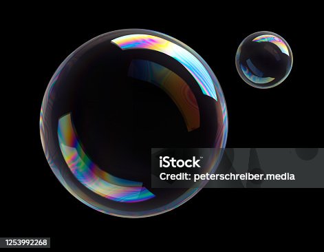 istock Soap Bubbles on black background 1253992268
