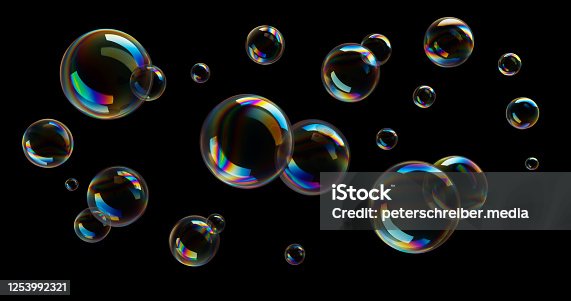 istock Soap Bubbles on black background 1253992321