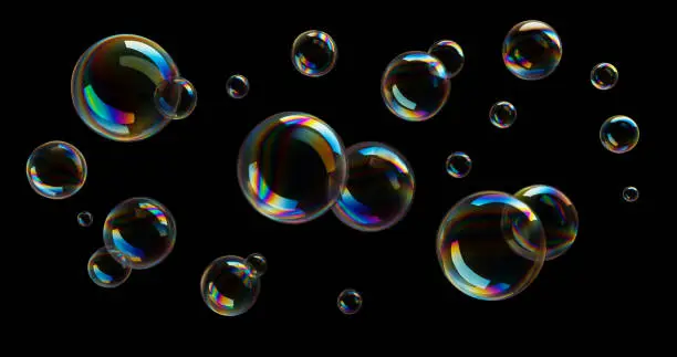 Photo of Soap Bubbles on black background