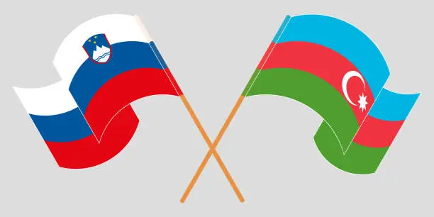 Vector illustration of Crossed and waving flags of Azerbaijan and Slovenia