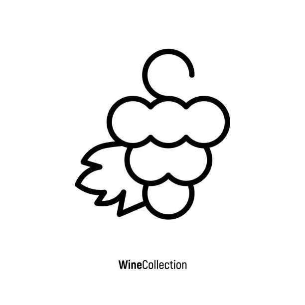 Vector illustration of Logotype for wine and wine making. bunch of grapes with leaf. Thin line icon. Vector illustration.