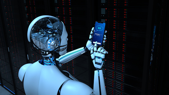 Humanoid robot makes a backup in the data center