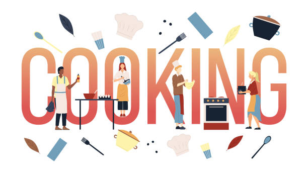 Concept Of Cooking. Group Of People Cook Meal Together. Professional Chefs In Uniform Kneading Dough For Pizza, Scrambling Eggs, Prepare Ingredients For Dish. Cartoon Flat Style. Vector Illustration Concept Of Cooking. Group Of People Cook Meal Together. Professional Chefs In Uniform Kneading Dough For Pizza, Scrambling Eggs, Prepare Ingredients For Dish. Cartoon Flat Style. Vector Illustration. cooking show stock illustrations