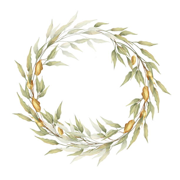 istock Green and gold leaves frame. Floral illustration for design 1254004774