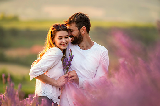 Happy couple in lavender field
