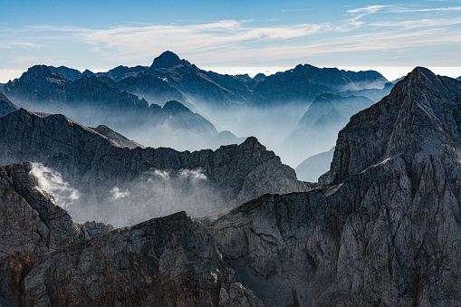 Triglav, the highest mountain in Slovenia(2,864m; 9,396ft), and Jalovec(on the right), , from Mangart., Triglav National Park, Primorska, Julian Alps, Slovenia, Europe,Nikon D3x
