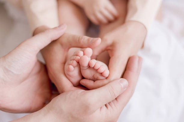istock baby feet in parents hands 1254011074