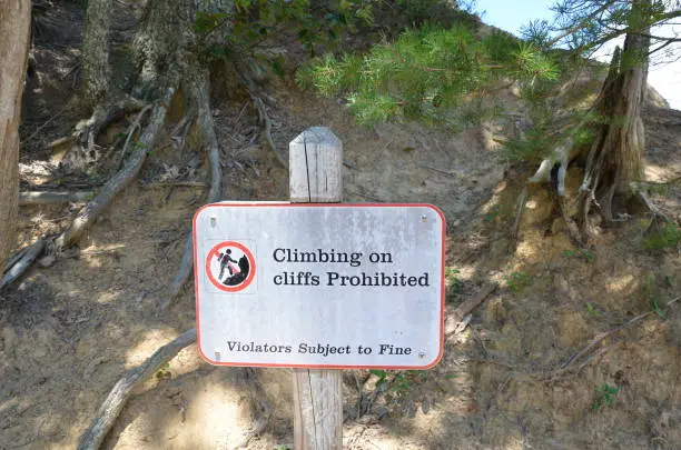 climbing on cliffs prohibited warning sign violators subject to fine